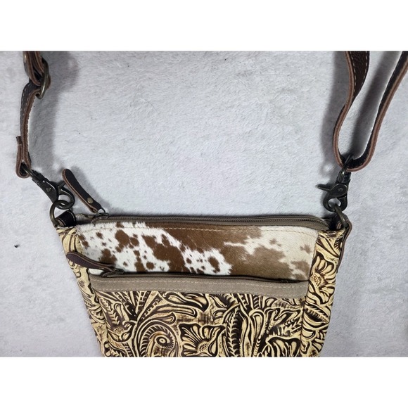 Myra Bag Cowhide Leather Crossbody Western Tooled Floral Boho Purse - Picture 13 of 16